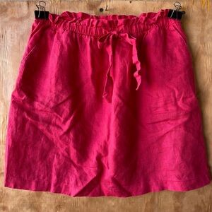 Kenar Red Linen Paper Bag Tie Waist Skirt